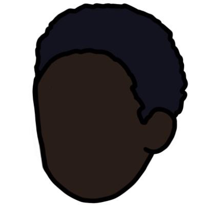 a 3/4 view of a featureless oval face with dark brown skin and a very short black afro hairstyle